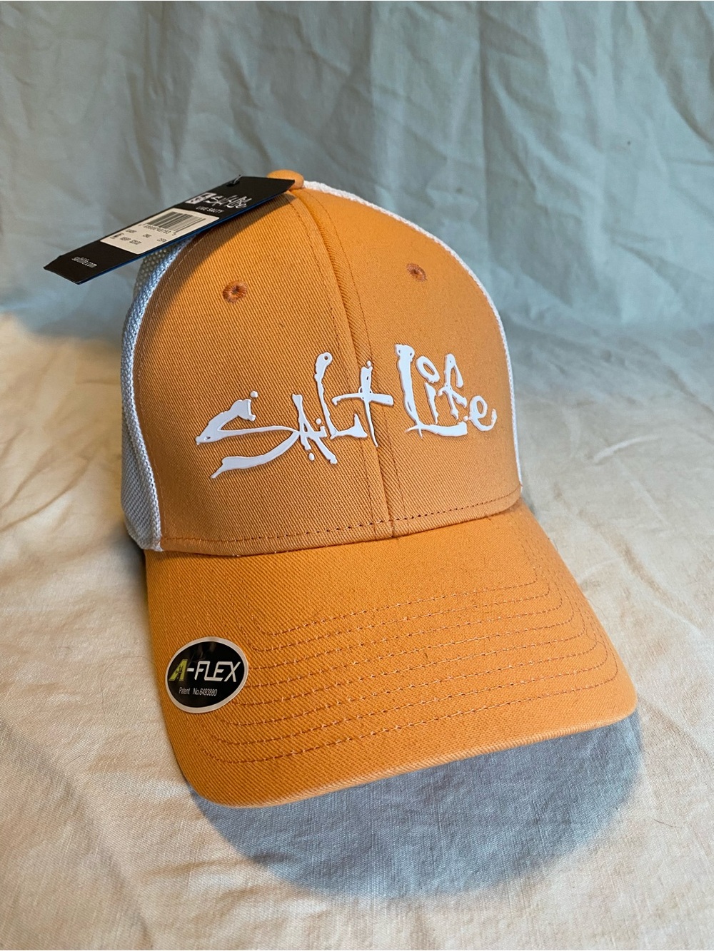 NWT Salt Life Hat Fitted Mens One Size Orange/White Mesh Flexfit Fishing